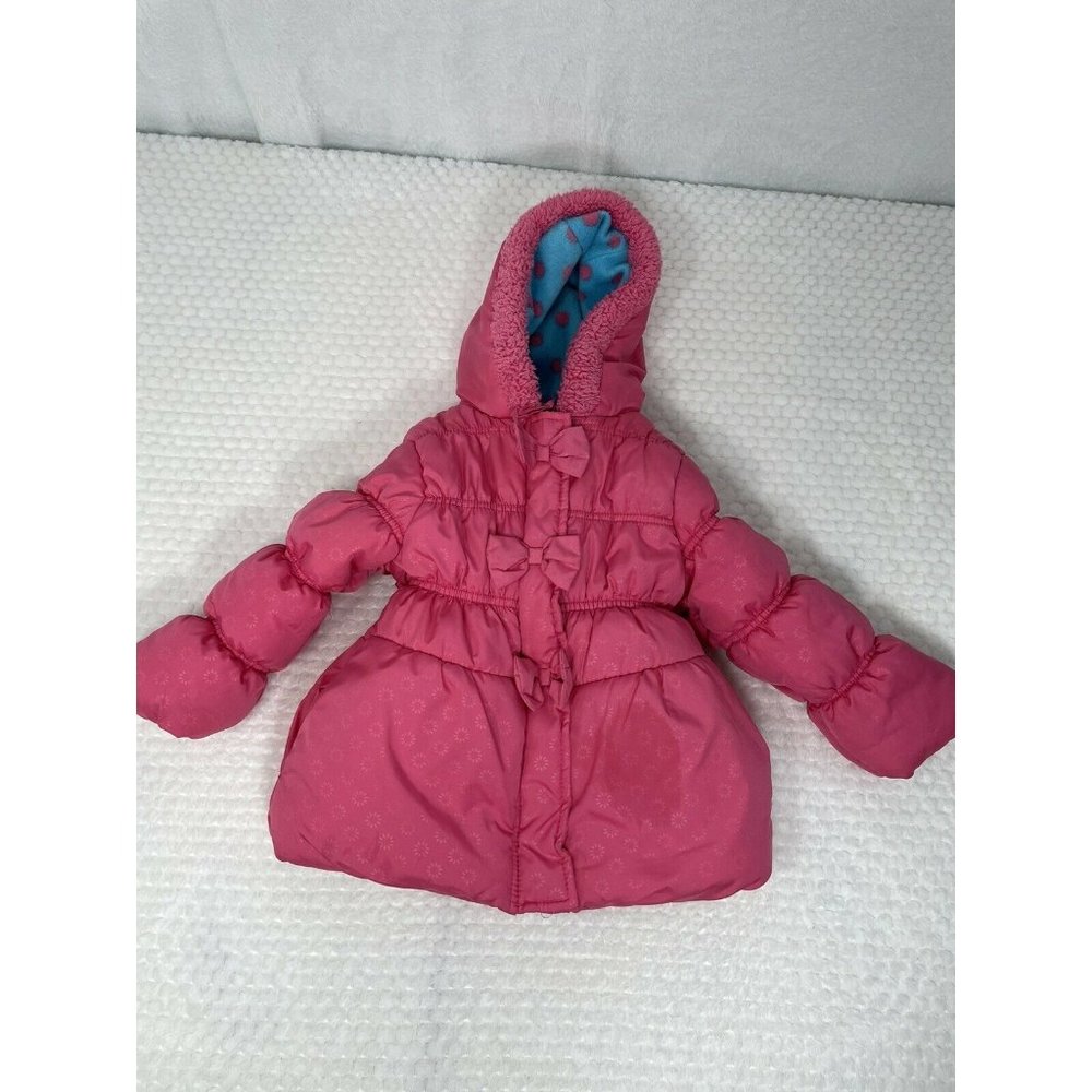 Pink Platinum Girls Size 4 Puffy Coat with Hood Fleece lining Accent Bows